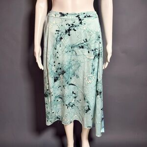 Alfani Mint Green Abstract Print Midi Skirt Size 4 Elastic Waist NWT
